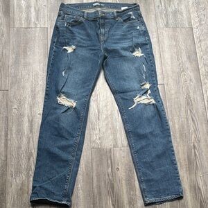 Old Navy Women's Distressed Straight Leg Jeans - Blue